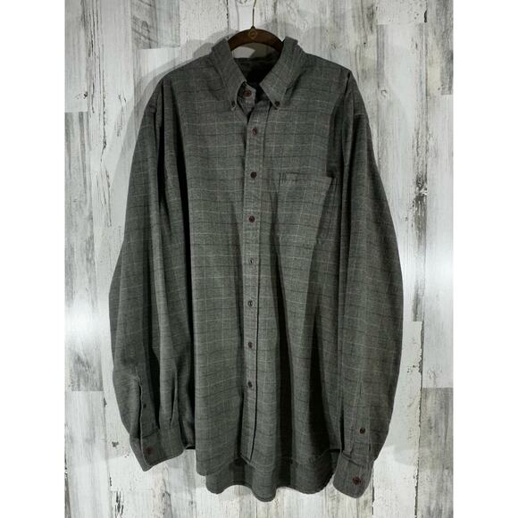 Lands End Mens Flannel Shirt Size XL Tall 17-17H Gray Plaid 100% Cotton - Picture 1 of 7